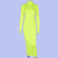 

neon long sleeve high neck high waist bodycon sexy 2019 autumn winter women clothes fashion party elegant maxi dress