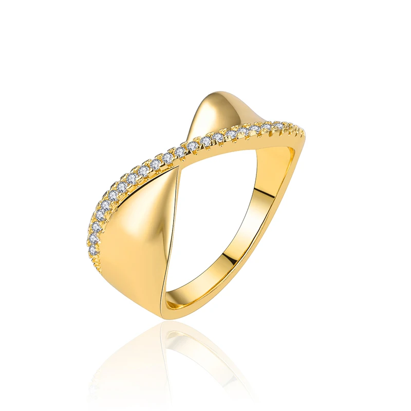 

Simple Mobius ring copper plated 18K zircon ring high quality jewelry wholesale For Women Daily Party Wear Jewelry, Golden