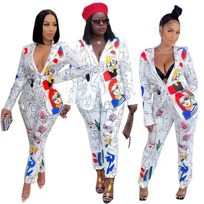 

B14802A New arrival women fashion sexy print two-piece blazer suit, Black/red