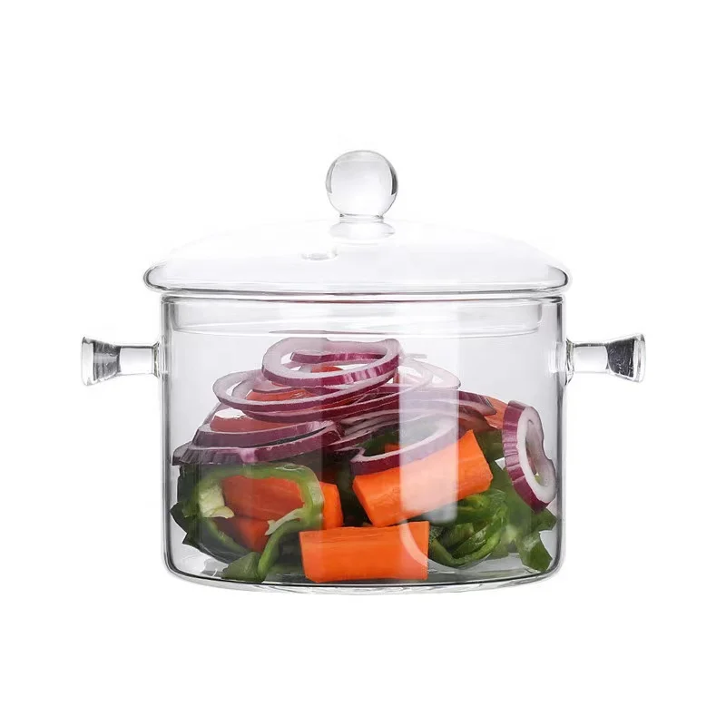 

Borosilicate hydrochloric acid glass large double ear transparent heat resistant glass cooking pot with cover