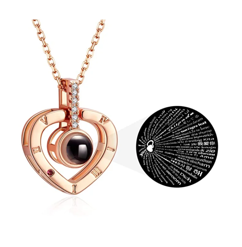 

I Love You 100 Languages Memory of Love Heart Pendant Necklace Jewelry for Women