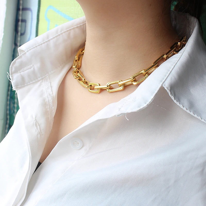 Gold Color Link Chain Necklace Women 