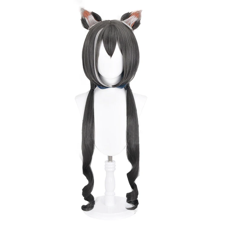 

Dark Gray Synthetic Hair Natural Anime Comic Exhibition Cosplay Japanese Ombre COS Male Wigs Long Double Ponytail, Pic showed