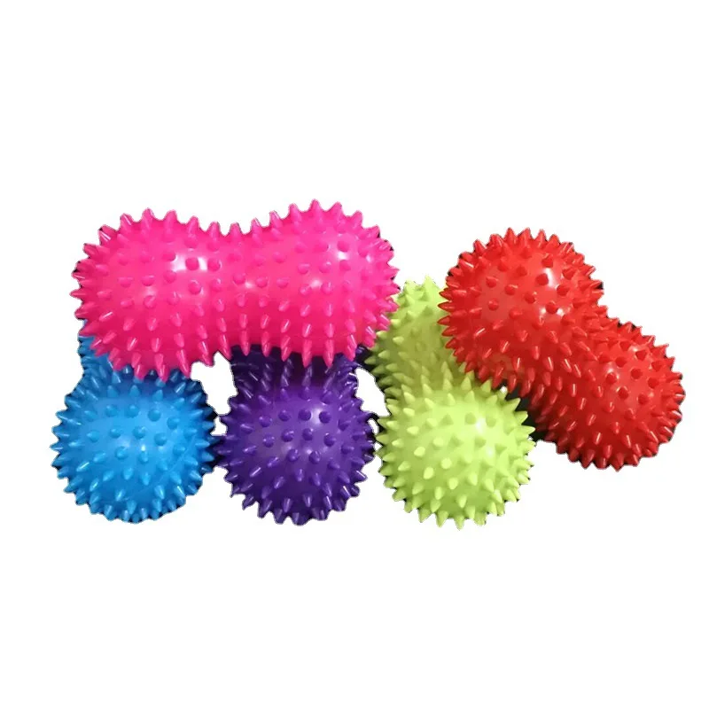 

130g 15*7cm Cheap High Quality Colorful Eco-friendly PVC Spiky Massage Ball Peanut Hedgehog Ball TPE Fascial Ball Factory, Customized