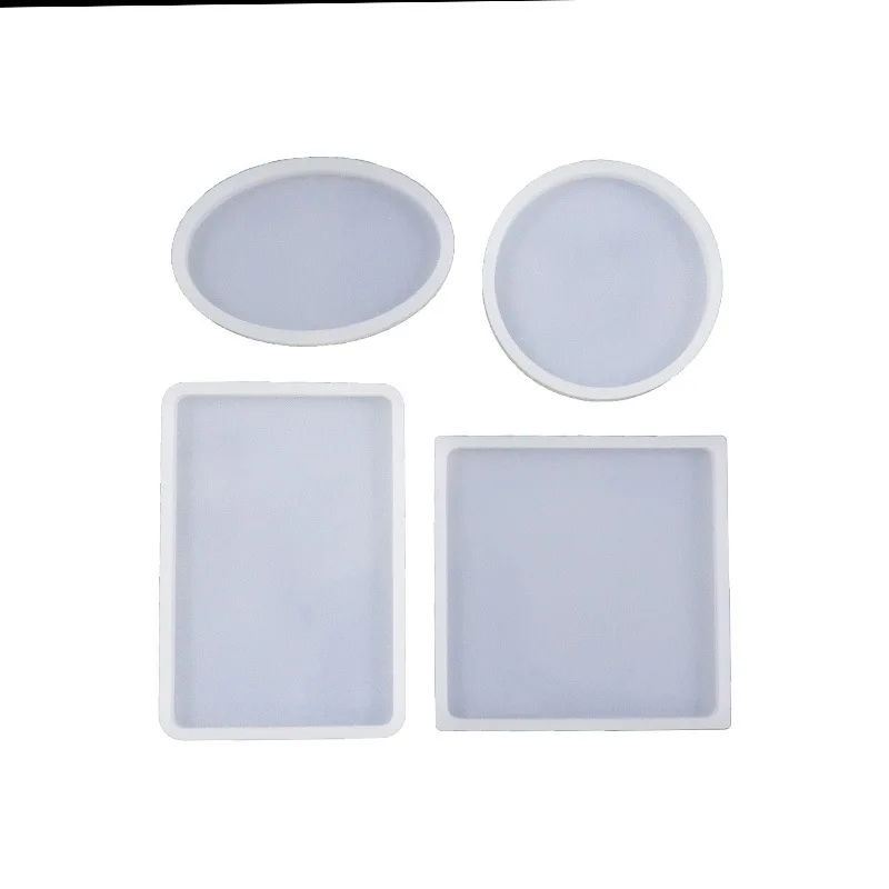 

1538 Square rectangle round oval coaster silicone mold DIY crystal drop glue tray swing table resin mold, White transparent