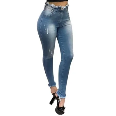 

fashion in 2020 Cotton High Waist Women Jeans plain dyed
