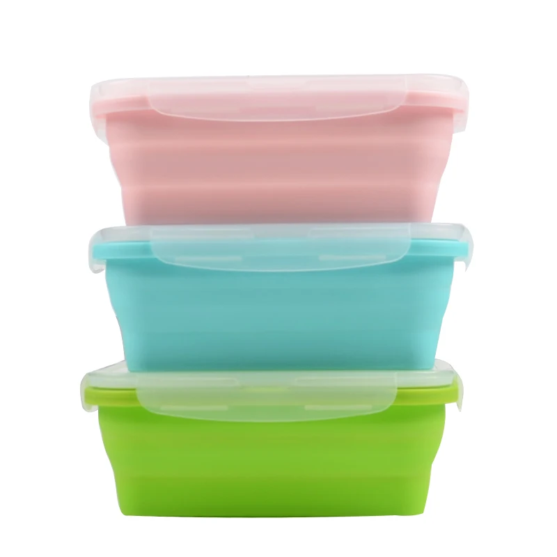 

Silicone Easy Clean Leakproof food storage Bento Travel Lunch Box, 3 colors