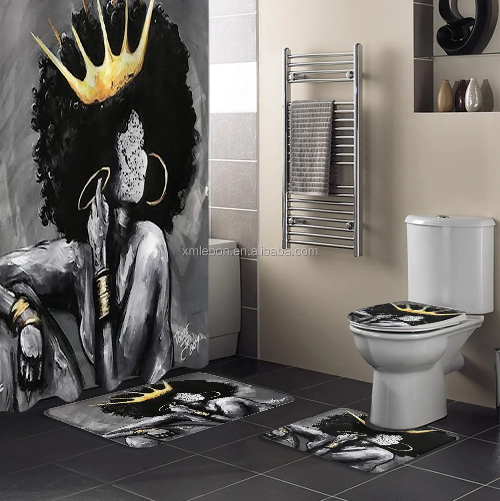 

Gray queen crown girls multi designs 4 pcs bathroom curtain rug set, Customized