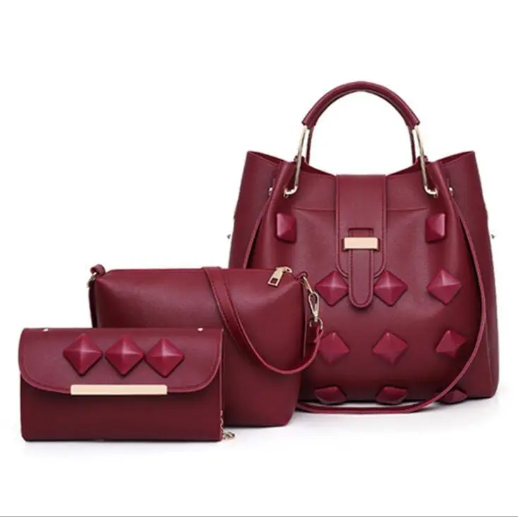 

High Quality ready stock Lady shoulder bag tote purse 3pcs hand bag sets pu leather