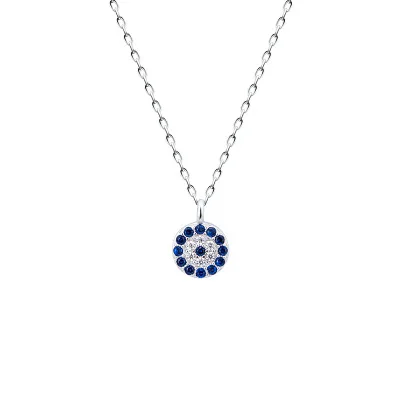 

Delicate Blur Crystal Sterling Silver Turkish Eyes Necklace Clavicle Chain 925 Silver Evil Eyes Necklace