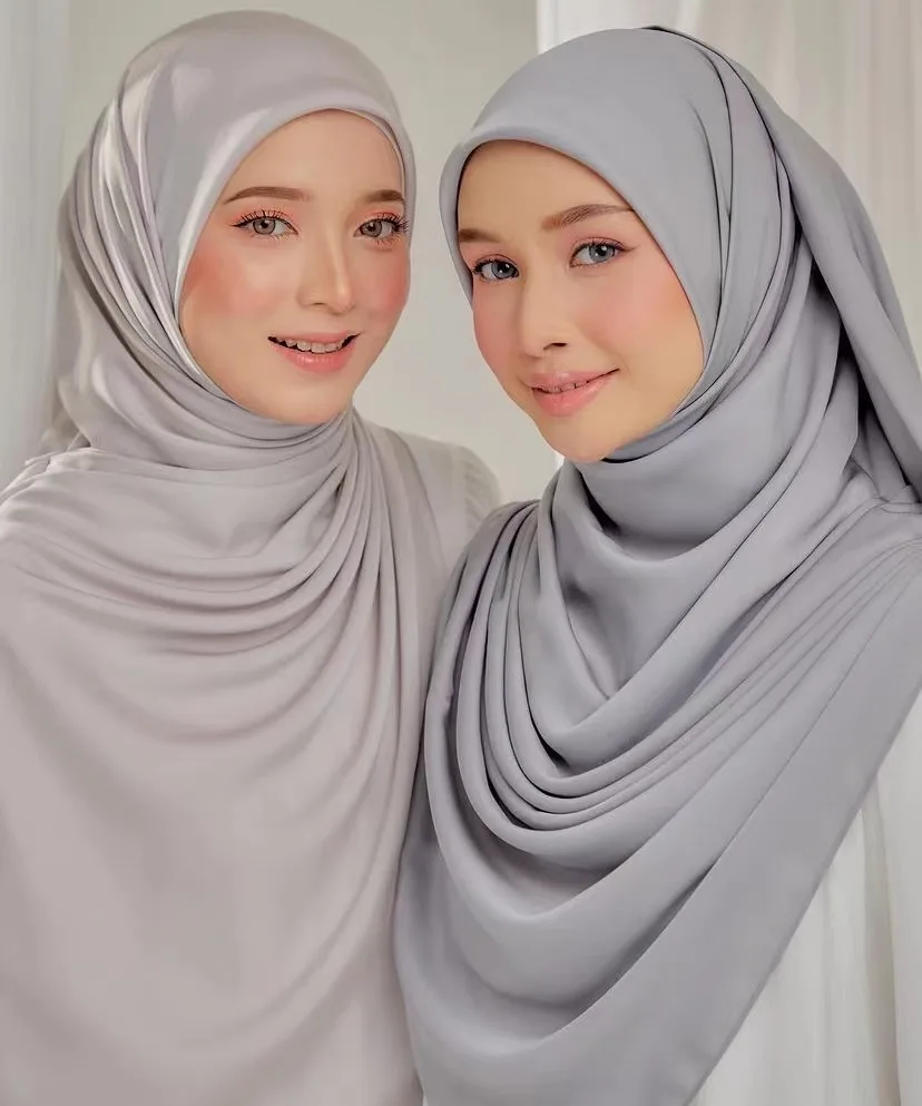 

2023 New arrival soft flowy armani satin silk premium textured satin crepe square hijab headscarf shawl scarves