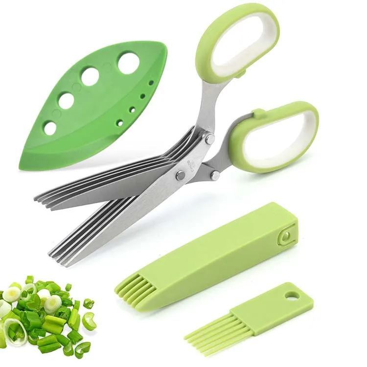 

Top Seller Kitchen Vegetable Scissors Cutting Shears Herb Scissors Set With 5 Blades And Cover