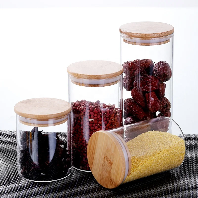 

8 oz 10 oz 12 oz wood top lid food candle candy storage glass jars with bamboo wooden lids, Clear