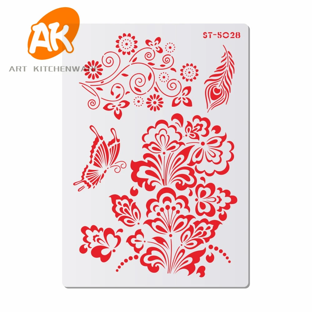 

AK Customize Plastic Fondant Cake Decorating Stencils for Painting Pastry Baking Tools Cookie Stencil Template ST-5027~5035, Semitransparent white