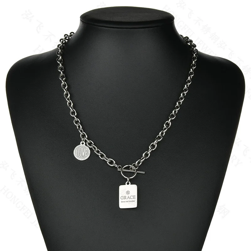 

Factory Direct Sale Retro Hot Silver Street Stainless Steel Fadeless Round Square Brand Pendant Necklace Jewelry