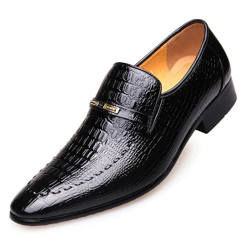 

PDEP crocodile pattern wedding PU leather shoes for men new style official hoes for men loafer's, Black;dark brown