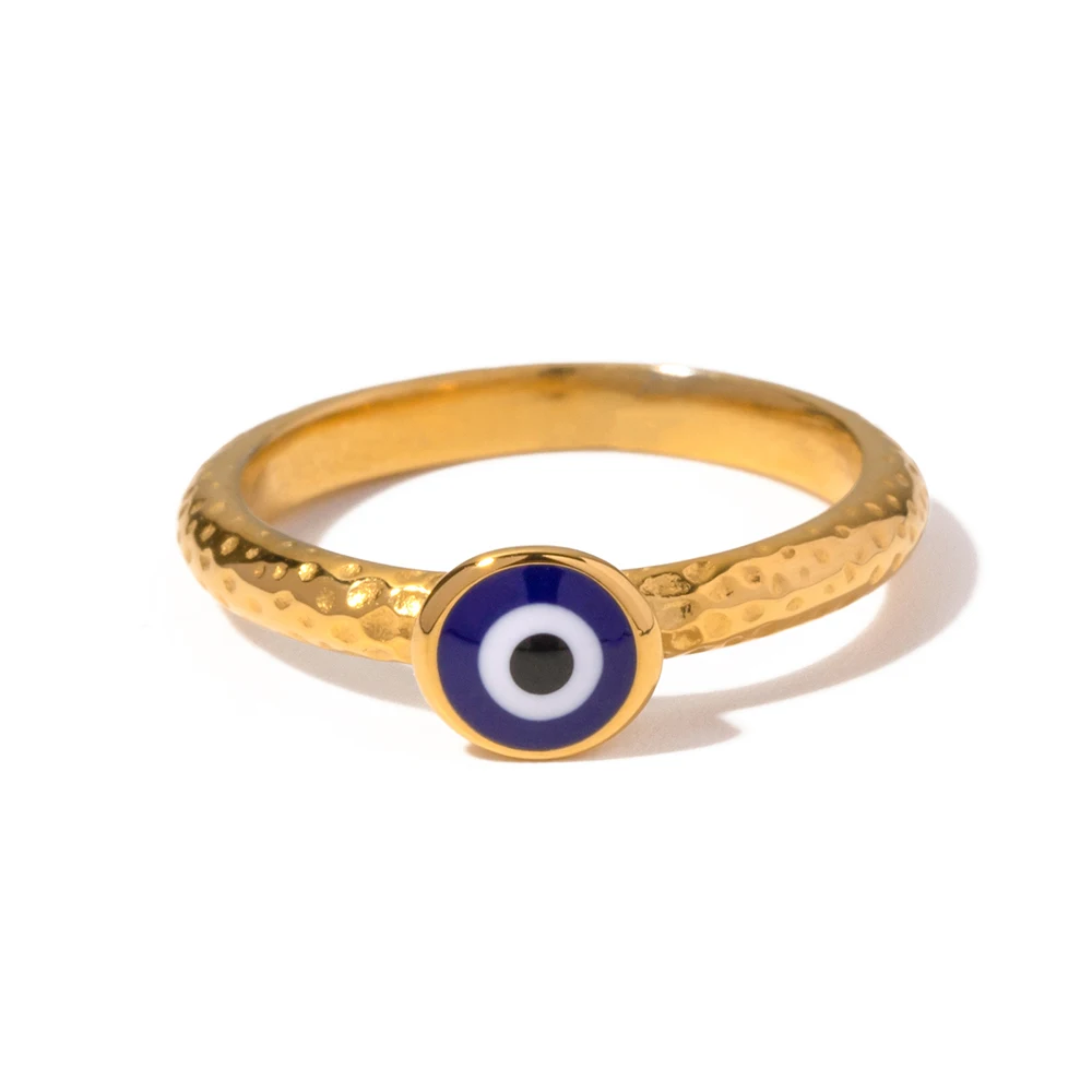 

J&D New 18K Gold Plated Stainless Steel Jewelry Thin Drip Oil Texture Enamel Evil Eyes Rings For Women