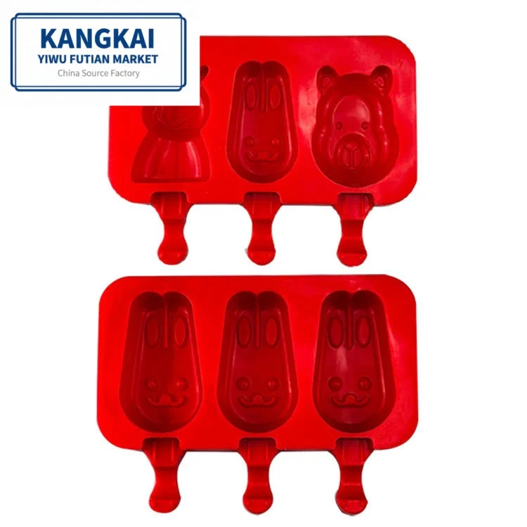 Hot Sale OEM Wholesale 3 Cavity DIY Silicone Cartoon Ice Cream Moulds Rabbit Shape Mold Dessert Silicone Fruit Shape Ice Mold