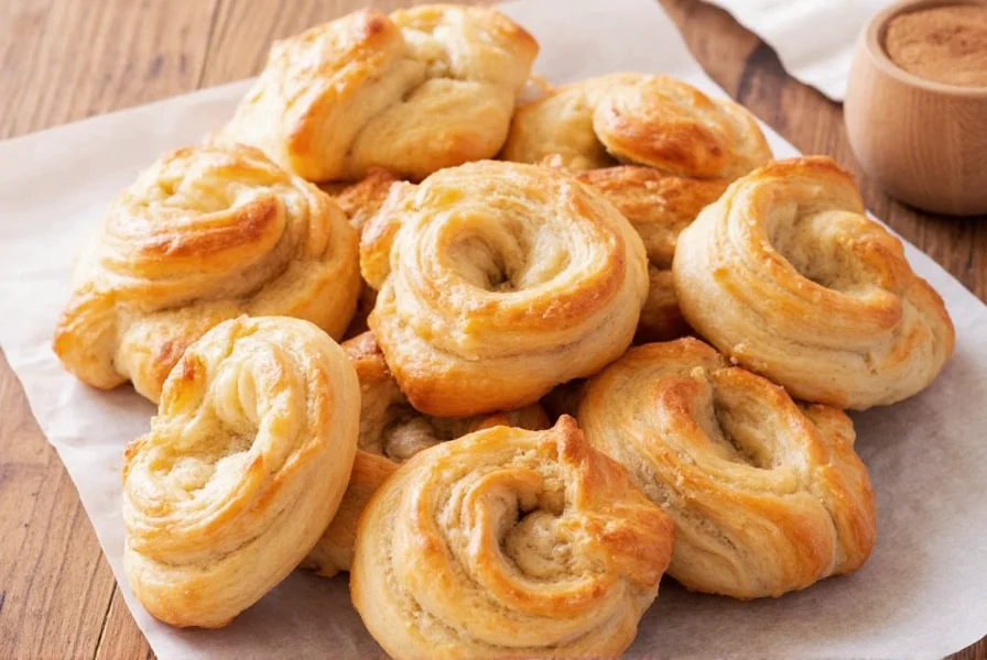Side-by-side comparison showing properly laminated cinnamon danish layers versus a poorly made version with minimal layering