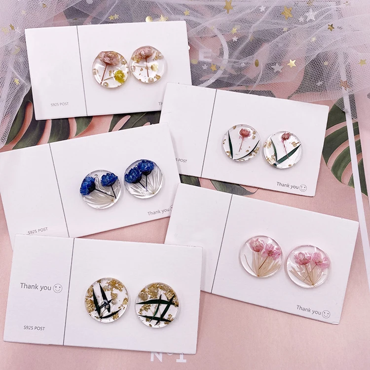

Summer small fresh transparent round geometric resin dried flower earrings plant real flower rose earrings girl