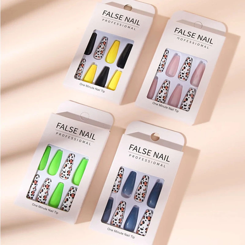 

Wholesale Long Artificial Fingernails False Nails Press On Nail Tip Coffin Nail Tips No C Curve, 6 colors