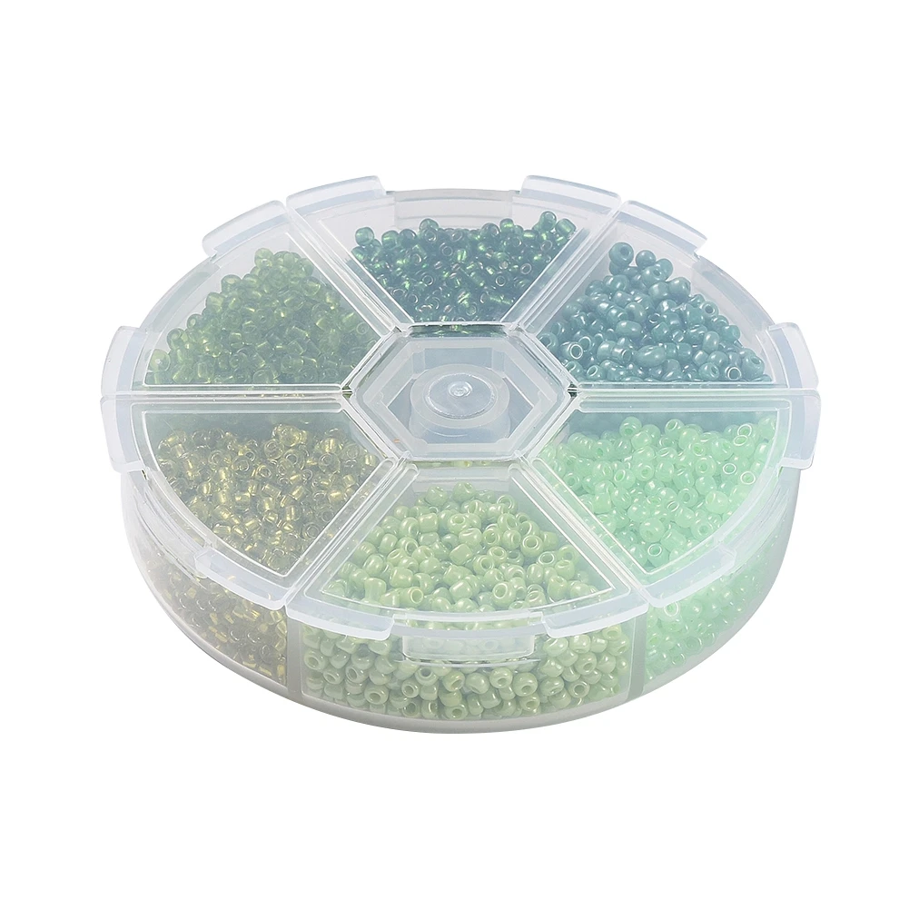 

Pandahall Flat Round Boxed 6 Colors 12/0 Glass Seed Beads, Green