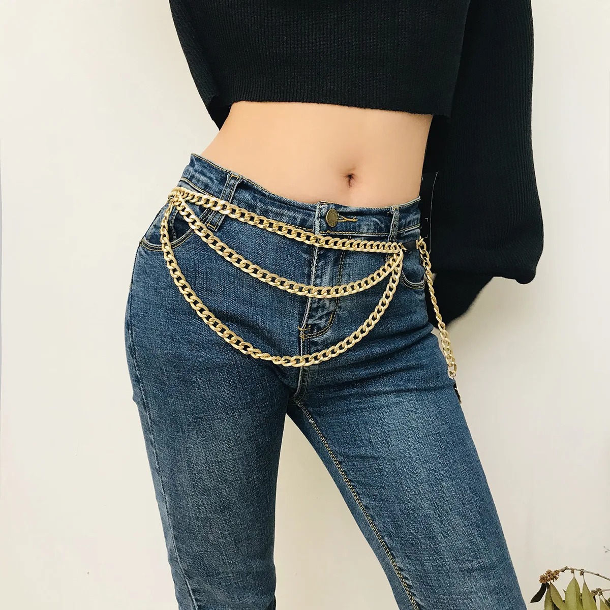 

Women Trendy Multilayer Metal Link alloy Waist Chain for Dress Coat Jeans Long Tassel sexy Belly Chains Waistbands, Picture shows