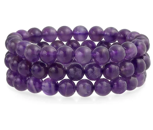 

Handmade Amethyst Quartz Gemstone Bead Bracelet 8mm Round Beads Stretch Bracelet Women Men