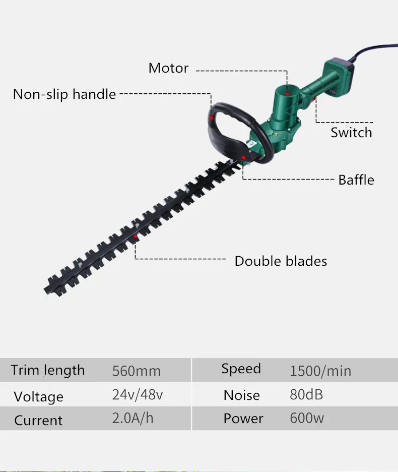 
Yodoo Powerful Dual Blade Lithium battery Hedge Trimmer 