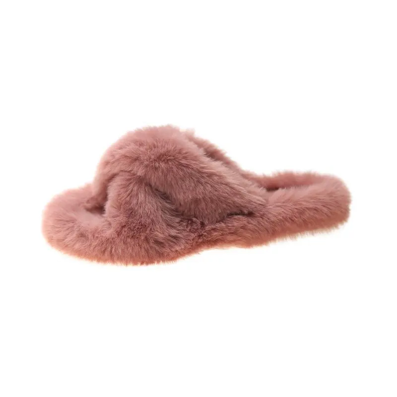 

Women Cross Band Slippers Soft Plush Furry Cozy Open Toe House Shoes Faux Rabbit Fur Warm Comfy Slip On Breathable, 7 colors