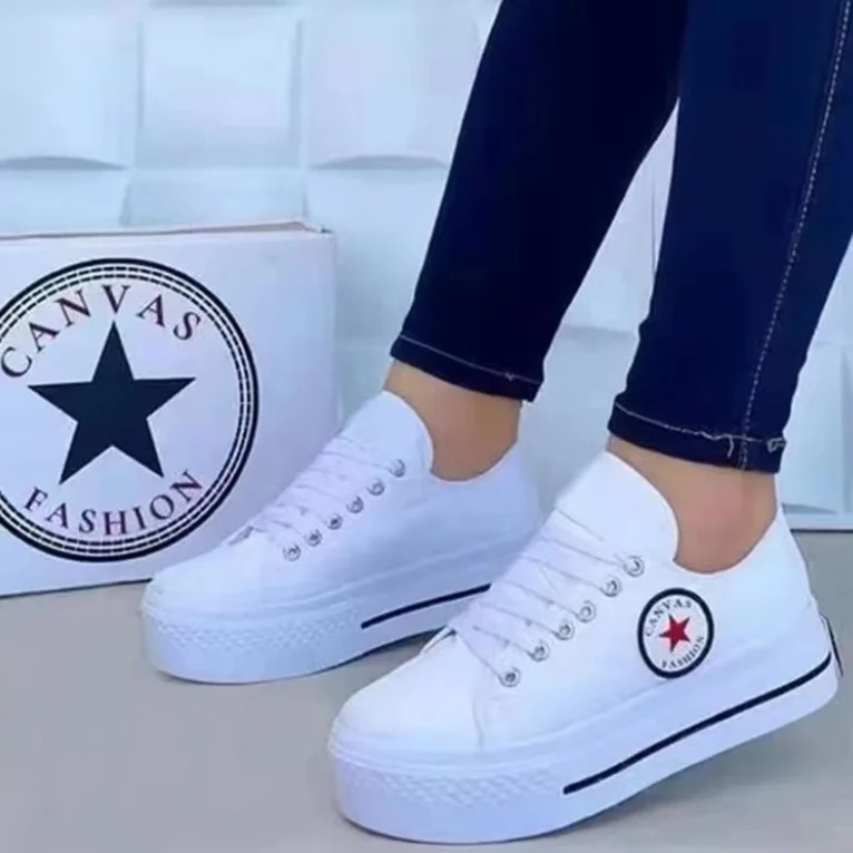 

2022 Spring Summer New Ladies Flat Platform Espadrilles Round Toe Lace Up Women's Vulcanized Womens Canvas Shoes, As pictures