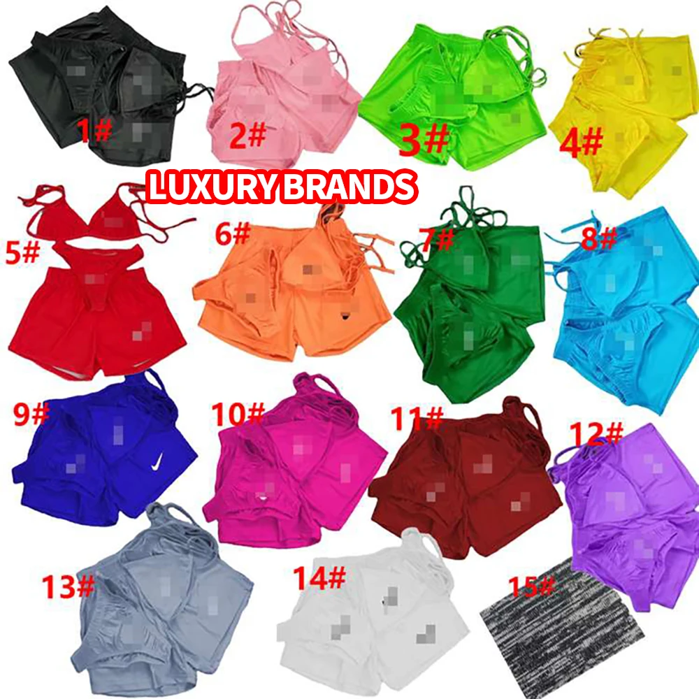 

2021 Custom Brand logobathing suit designer swimsuits famous brands 3 piece Bikinis Solid Color Plain Skirt Sets Swimsuit