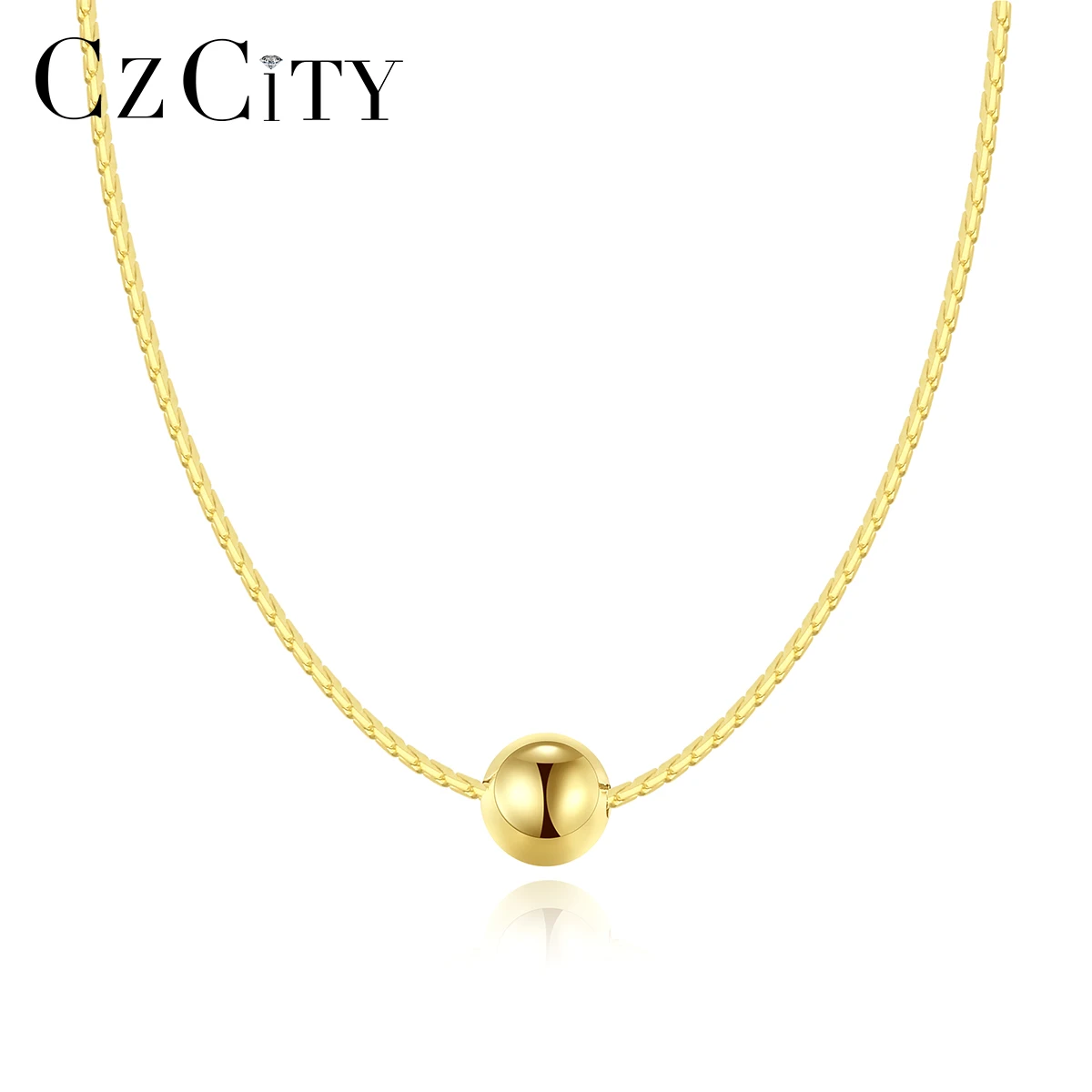 CZCITY Minimal Elegant Ball Pendant Charms for Necklace Women Gold Plated Simple Pendants