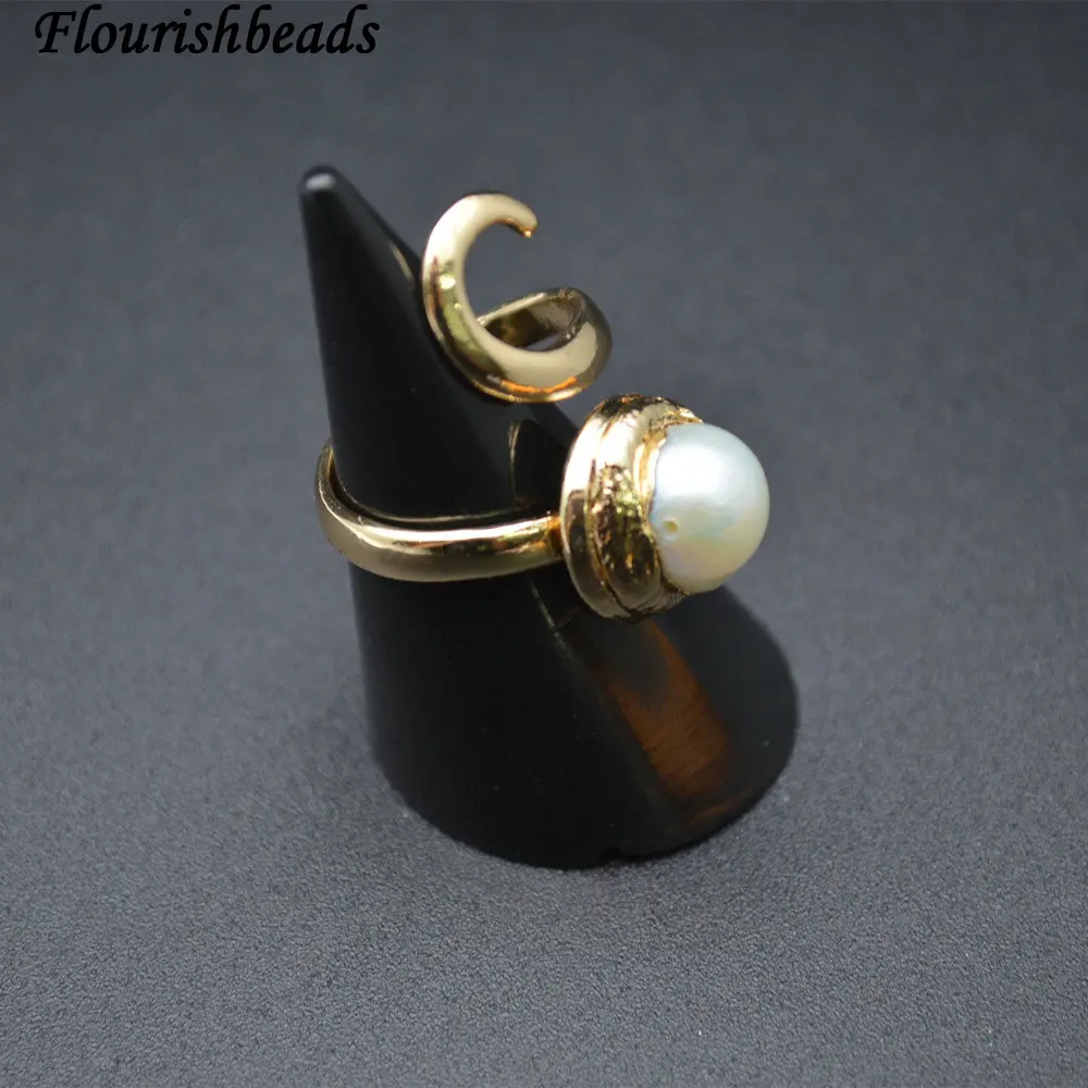 

18k Gold Plating Natural White Pearl Spiral Metal Band Rings Fashion Woman Party Jewelry Gift