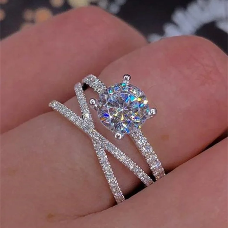 

New electroplated zircon inlaid zircon double-layer winding ring European and American fashion fashion engagement jewelry