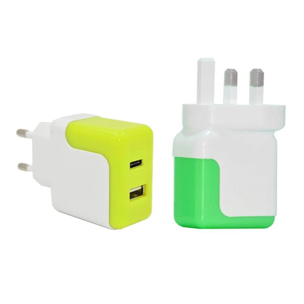 

new trending usb C + USB A dual wall power fast charger adapter15W for Samsung UK EU pin, Black/white/green/blue/green/yellow/red oem others