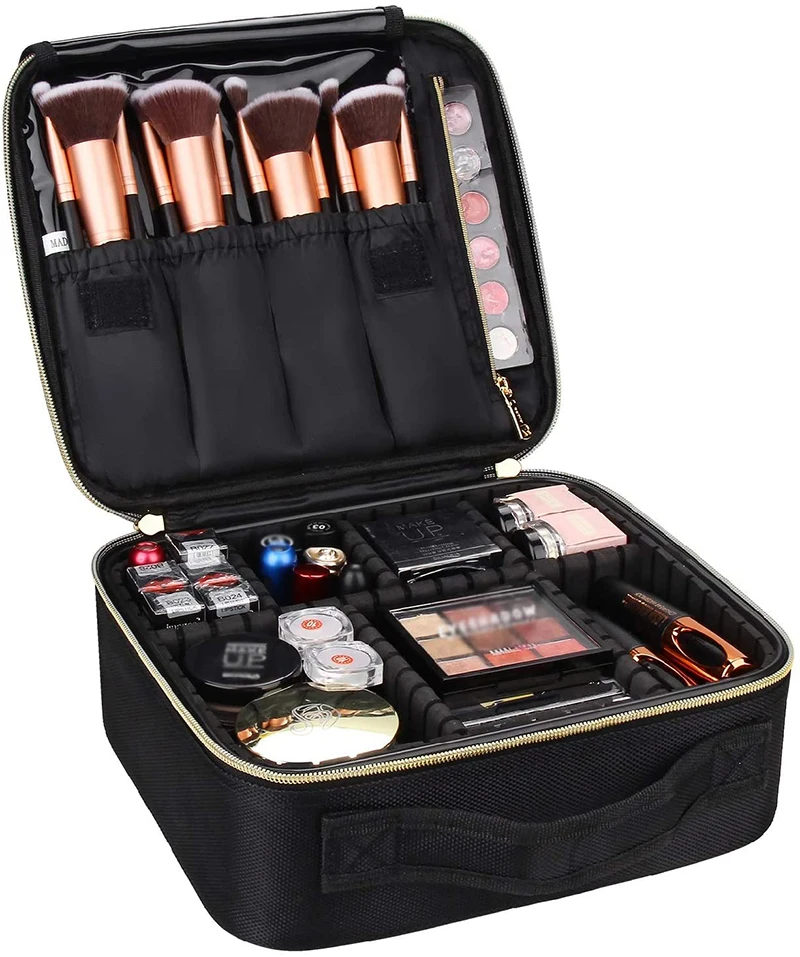 

Travel Makeup Train Case Makeup Cosmetic Case Organizer Portable Artist Cosmetic Bag with Adjustable Divider Luxury Cosmetic Bag