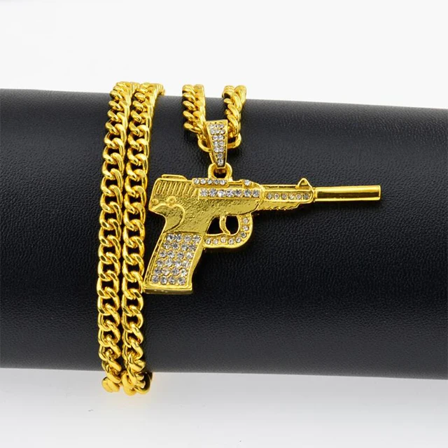 

New European And American Hip Hop Diamond-Encrusted Pistol Necklace
