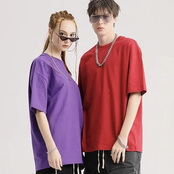 

Wholesale plain high street cotton 190gsm oversize t-shirt men drop shoulder oversized t shirt woman oversize t-shirt unisex