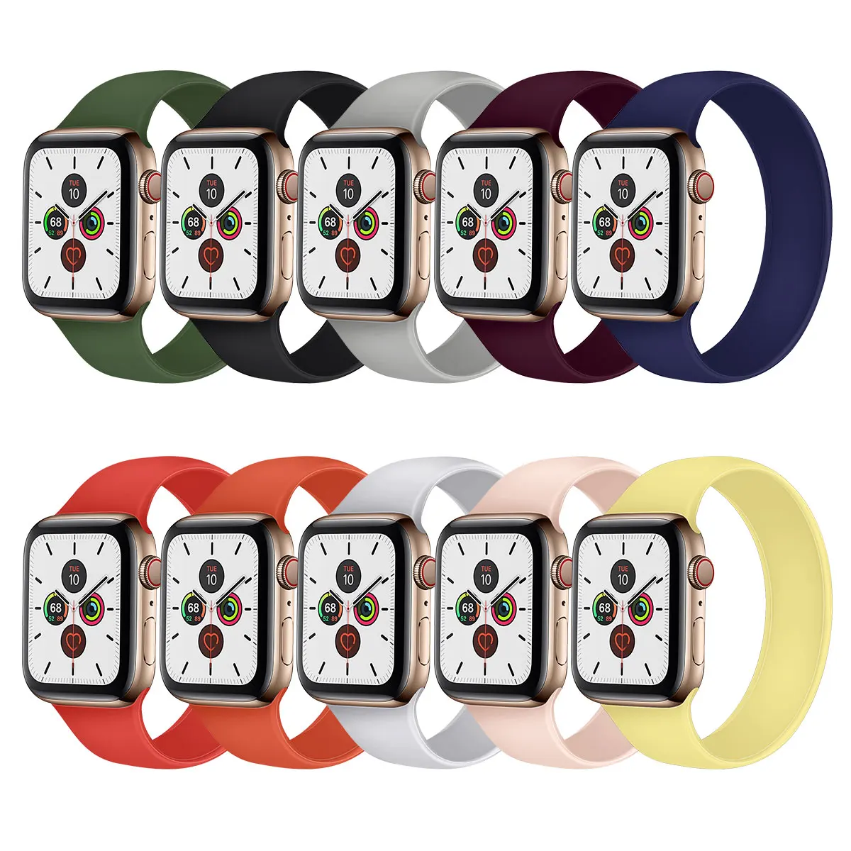 

for Apple iWatch 6 SE 5 New Wrist Bracelet Solid Color Soft Elastic Solo Loop Silicone Watch Band 22mm Rubber Strap, Sand pink, white, royal blue, baby grey, black, wine red