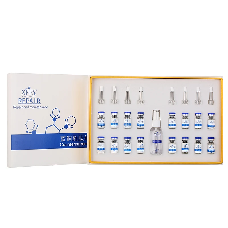 

OEM Blue Copper Peptide oligopeptide serum repairing face skin care set Ampoule serum Microneedling Collagen