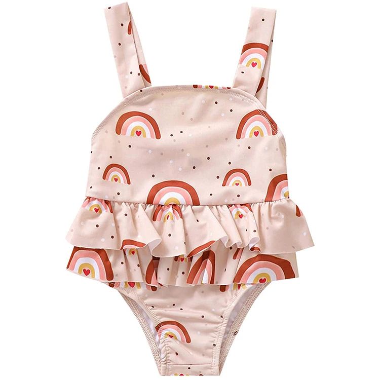

Newborn Baby Girls Rainbow Sleeveless Strap Ruffle Quick Dry Designer One Piece Swimwear, Provide color chart