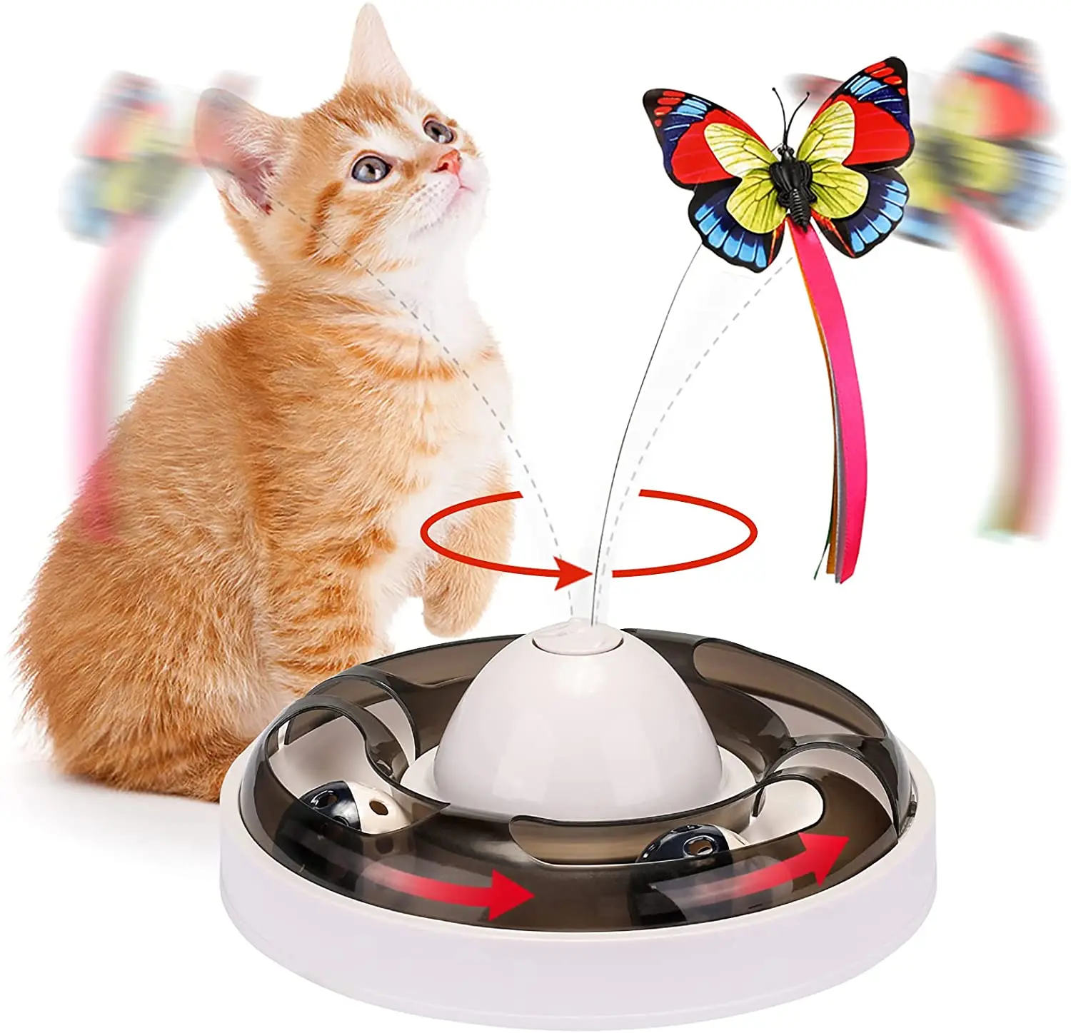 

Automatic Electric Butterfly and Ball Track Pet Toy Rotating Bouncing Butterfly Swing Motion Interactive Cat Toys Pet Products