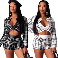 

Women 2 Piece Short Set Women Plaid Two Piece Pant Set Clothing
