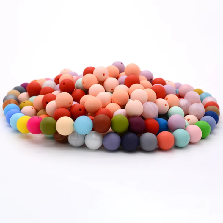 

Wholesale colorful food grade necklace accessory round silicone baby teething beads, N/a