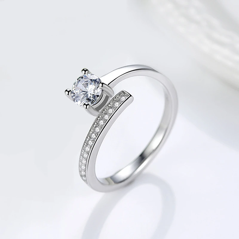 

High Quality 925 Sterling Silver Shiny Diamond Engagement/Wedding Adjustable Ring for Women, White gold and rose gold