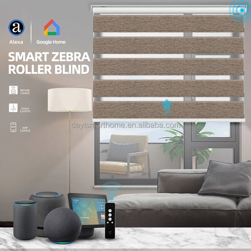 

Deyi Google Alexa Custom Zebra Horizontal Electric Motorized Roller Curtain Smart Blinds, Customized color