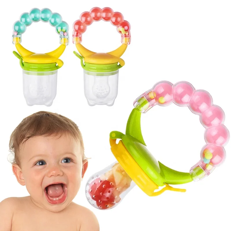 

Food grade Silicone Baby Fruit Feeder Pacifier With rattles nipple feeder, Blue,pink,green,orange,purple