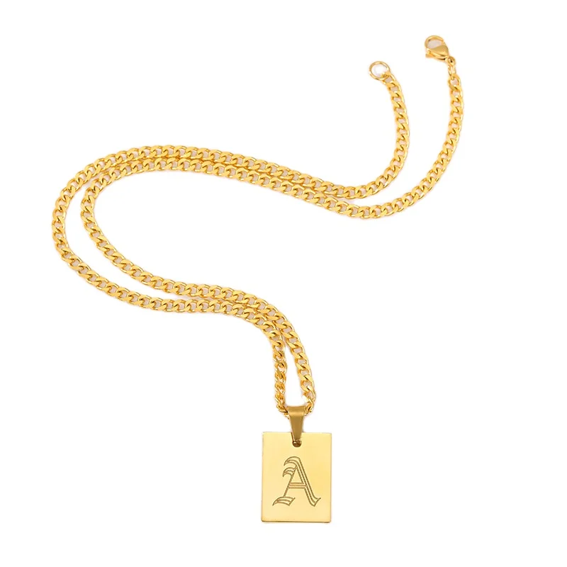 

18k gold plated hot Selling Stainless Steel Square Brand Ancient 26 English Letter Necklace, Golden