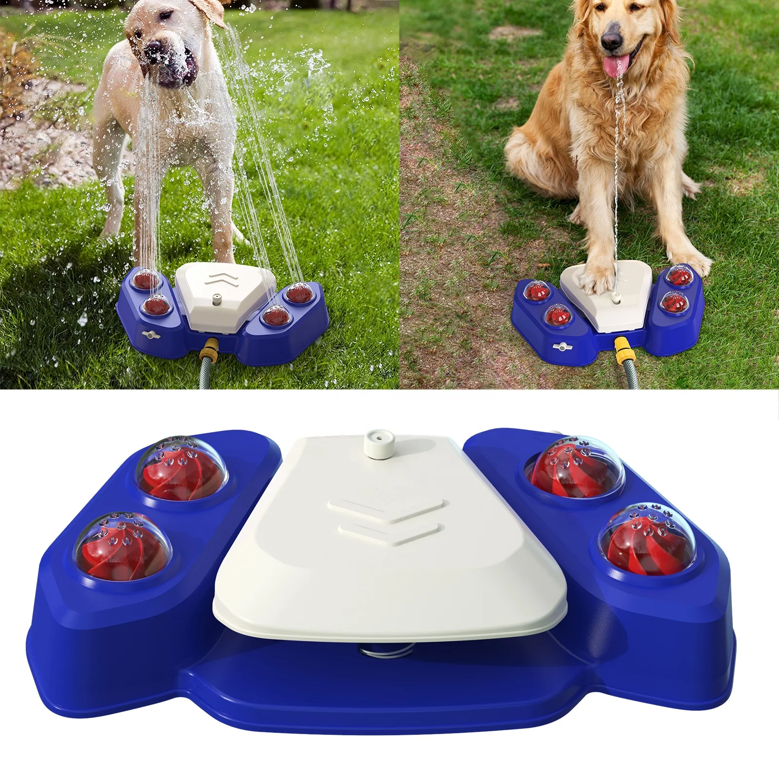 

Dog sprinkler Toy Outdoor summer bath spray foot step On automatic Drinking Fountain water dispenser dog water feeder, Bule/yellow